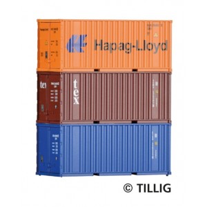 07706 Tillig Набор 20-футовых контейнеров масштаб 1/120 ТТ