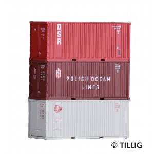 07707 Tillig Набор 20-футовых контейнеров масштаб ТТ 1/120